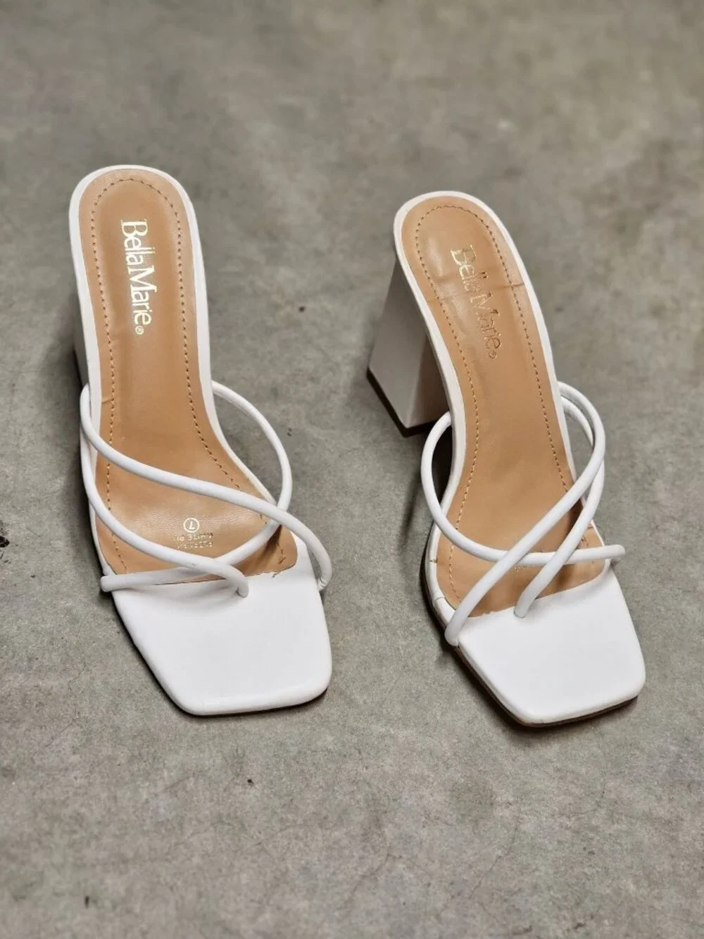 Womens White Strappy Block Heel Sandals With Square Toe Design